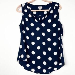 2/$30 Pixley Polkadot Sleeveless Blouse Split Neck Navy Small #8993